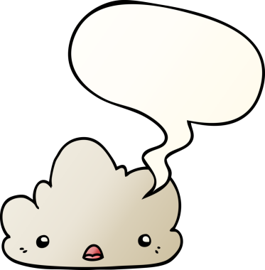 Tatlı çizgi film bulutu, konuşma baloncuğu, bir insan tarafından çizilmiş düzgün bir gradyan stil.