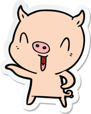 Bir insan tarafından çizilmiş mutlu çizgi film domuzu çıkartması.