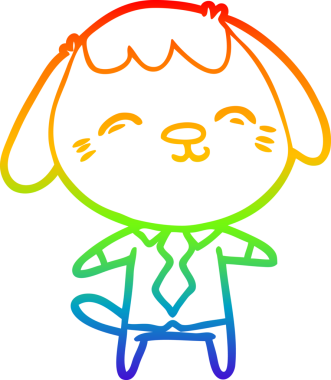 Gökkuşağı gradyan çizimi mutlu bir ofis çalışanı köpeğinin insan tarafından çizilmiş çizimi