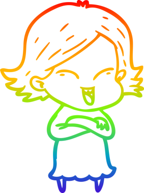 gökkuşağı gradyan çizimi mutlu bir çizgi film kızı bir insan tarafından çizildi