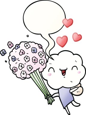 Bir insan tarafından çizilmiş, tatlı çizgi film başlıklı, konuşma baloncuklu, eğimli bir yaratık.