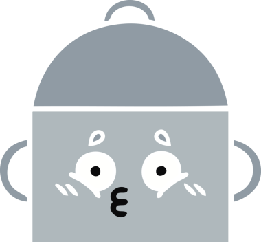 Bir insan tarafından çizilmiş yemek tenceresinin düz renkli retro karikatürü