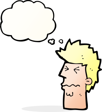 Bir insan tarafından çizilen düşünce baloncuğuyla suratını strese sokan çizgi film