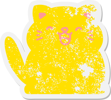 Bir insan tarafından çizilmiş şirin kedi grunge etiketi.