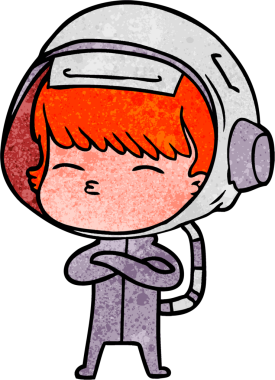 Bir insan tarafından çizilmiş meraklı astronot çizgi filmi.