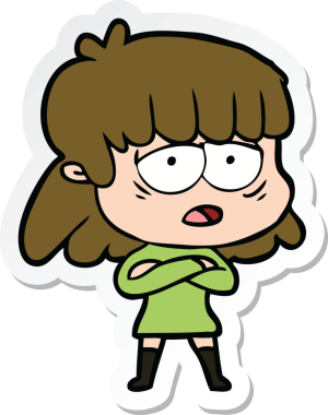 Bir insan tarafından çizilmiş yorgun bir karikatür çıkartması.