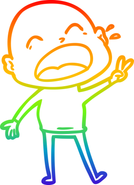 Gökkuşağı gradyan çizgi çizimi. Bir insan tarafından çizilmiş kel adam diye bağıran çizgi film.