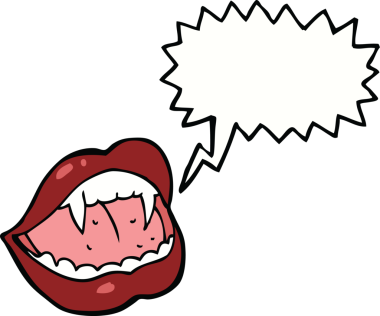 Bir insan tarafından çizilmiş konuşma balonlu vampir dudakları.