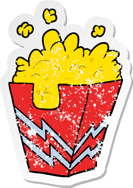 Bir insan tarafından çizilmiş patlamış mısır kutusunun sıkıntılı çıkartması.