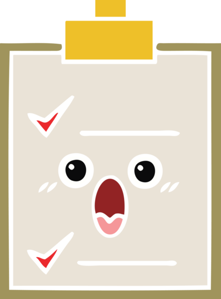 Bir insan tarafından çizilmiş bir kontrol listesinin düz renk retro karikatürü