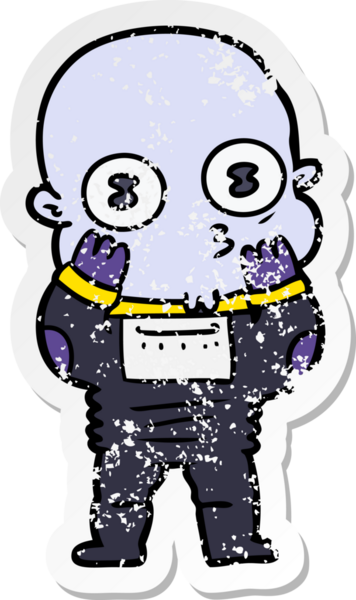 Bir insan tarafından çizilmiş garip kel bir uzay adamının sıkıntılı çıkartması.