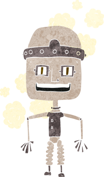 Bir insan tarafından çizilmiş komik, yaşlı bir robot.