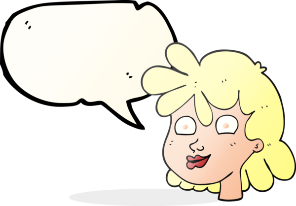 Bir insan tarafından çizilmiş serbest konuşma balonu kadın yüzü.