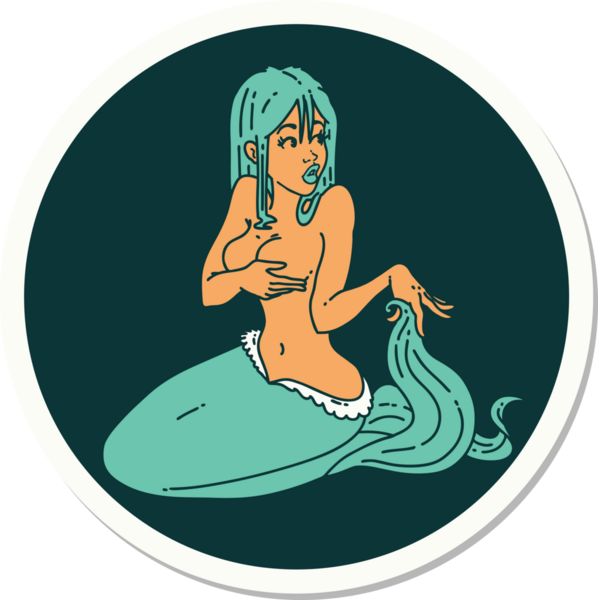 Bir insan tarafından çizilmiş geleneksel bir denizkızı stili dövme çıkartması.