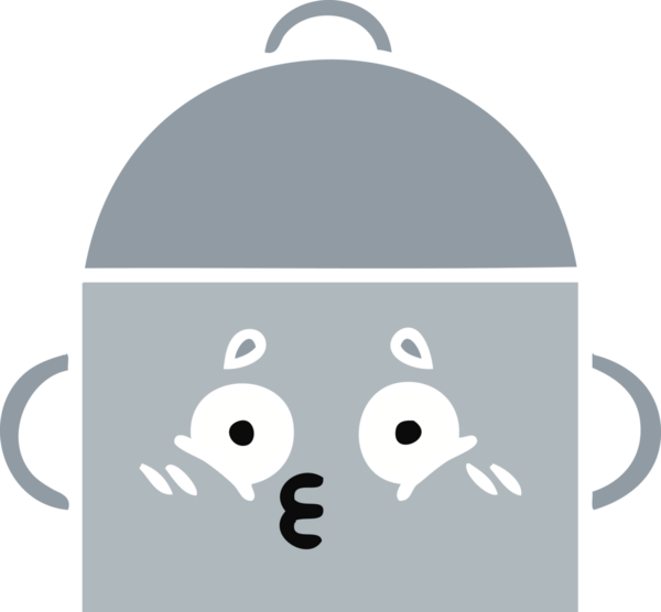 Bir insan tarafından çizilmiş yemek tenceresinin düz renkli retro karikatürü