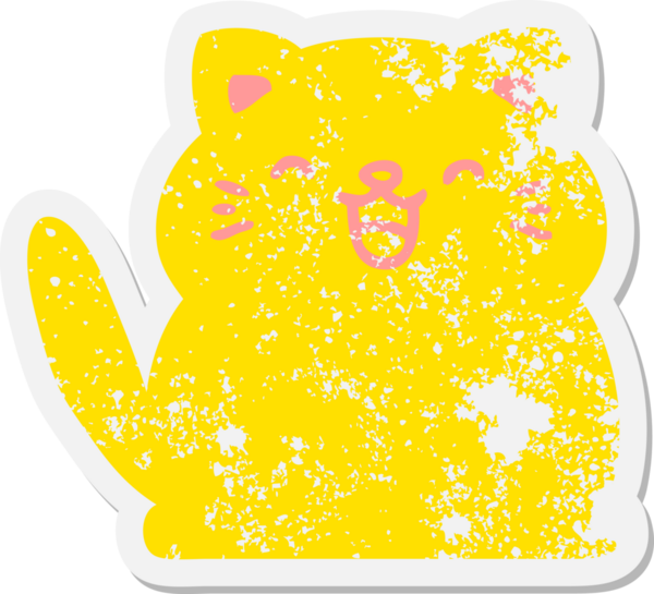 Bir insan tarafından çizilmiş şirin kedi grunge etiketi.