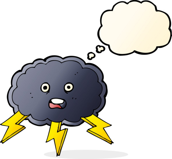 bir insan tarafından çizilmiş düşünce baloncuklu karikatür bulutu ve şimşek sembolü