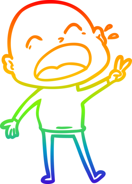 Gökkuşağı gradyan çizgi çizimi. Bir insan tarafından çizilmiş kel adam diye bağıran çizgi film.