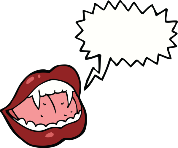 Bir insan tarafından çizilmiş konuşma balonlu vampir dudakları.