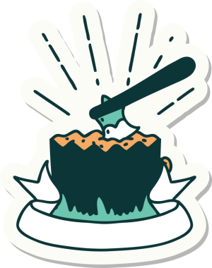 Bir insan tarafından çizilmiş ağaç kütüğündeki dövme stili baltası.