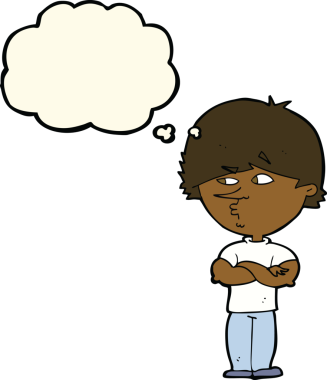 Bir insan tarafından çizilmiş düşünce baloncuğu olan şüpheli bir adam.