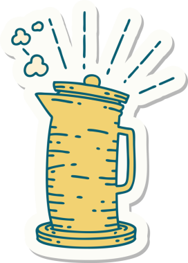 Bir insan tarafından çizilmiş dövme stili kahve sürahisi.