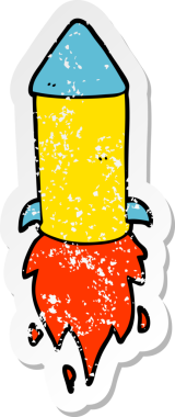 Bir insan tarafından çizilmiş karikatür roketinin sıkıntılı çıkartması