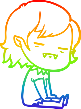 Gökkuşağı gradyan çizgi çizimi. Bir insan tarafından çizilmiş yaşayan ölümsüz vampir kız.