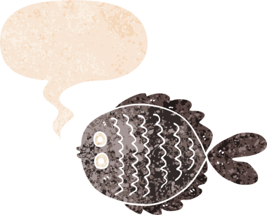 çizgi film düz balık konuşma baloncuğu grunge sıkıntılı retro dokuma bir insan tarafından çizilmiş