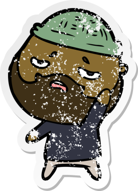 Bir insan tarafından çizilmiş sakallı endişeli bir karikatür çıkartması.