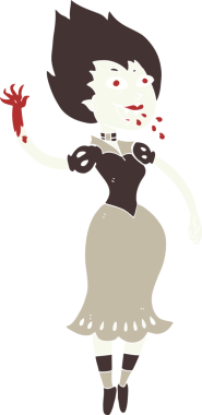 Bir insan tarafından çizilmiş kan emici vampir kızın düz renk çizimi