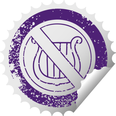 Bir insan tarafından çizilmiş işaretlere izin verilmeyen müziğin sıkıntılı dairesel soyma etiketi.