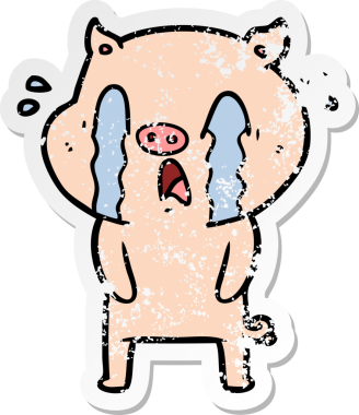 Bir insan tarafından çizilmiş ağlayan domuz çizgi filminin hüzünlü çıkartması.