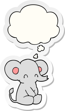 İnsan tarafından çizilmiş bir çıkartma olarak düşünce baloncuklu şirin bir fil.