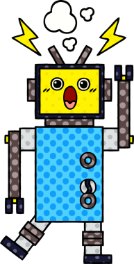 Bir insan tarafından çizilmiş arızalı bir robotun çizgi roman tarzı