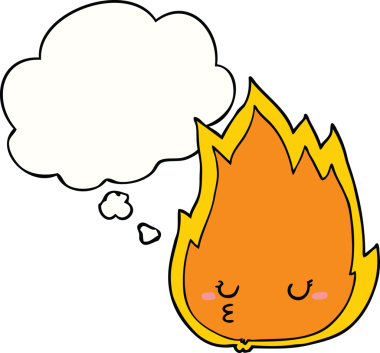 Bir insan tarafından çizilmiş düşünce baloncuklu şirin çizgi film ateşi.