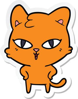 Bir insan tarafından çizilmiş çizgi film kedisinin çıkartması.