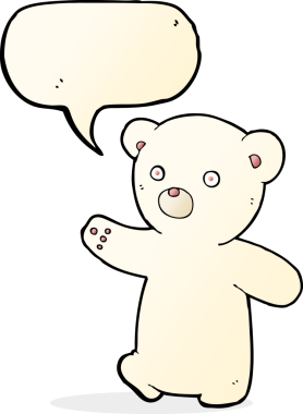 bir insan tarafından çizilmiş konuşma balonlu kutup ayısı yavrusu.