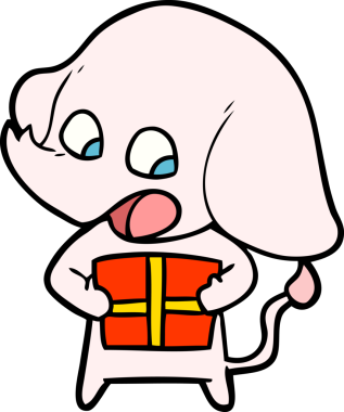 Bir insan tarafından çizilmiş noel hediyeli şirin bir fil.