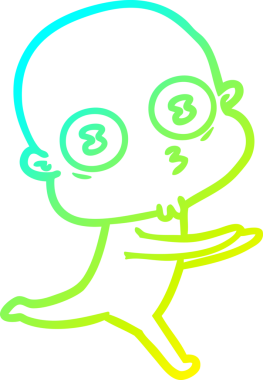 Bir insan tarafından çizilmiş garip, kel bir uzay adamının soğuk çizgi çizimi.