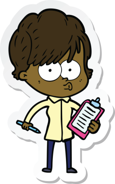 Bir insan tarafından çizilmiş bir karikatür kadının çıkartması.