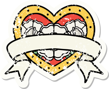 Geleneksel bir kalp stili ve insan tarafından çizilmiş çiçekli pankart dövmesi.