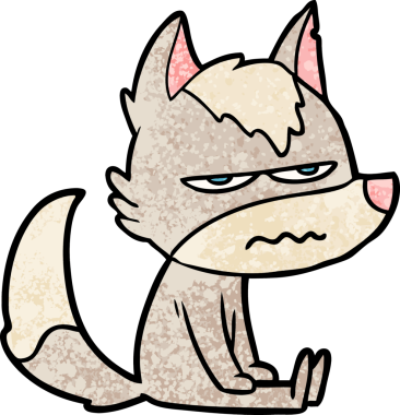 Bir insan tarafından çizilmiş rahatsız kurt çizgi filmi.