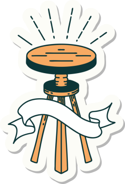 Dövme stili tahta bir tabure. Bir insan tarafından çizilmiş.