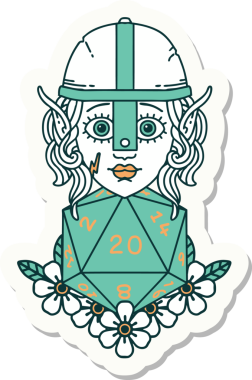 Bir insan tarafından çizilmiş 20 zarlı bir elf savaşçısı çıkartması.