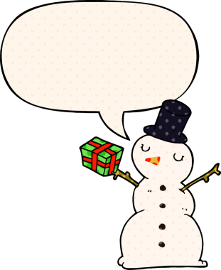 Çizgi roman tarzında konuşan kardan adam bir insan tarafından çizilmiş.