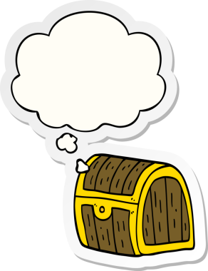 Düşünce baloncuklu hazine sandığı bir insan tarafından çizilmiş bir çıkartma.