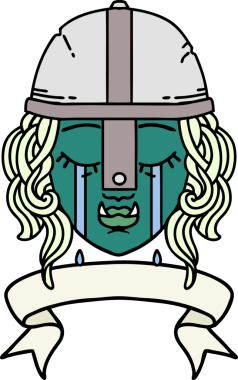 Retro Dövme Tarzı Ağlayan Ork Savaşçısı karakteri bir insan tarafından çizilmiş