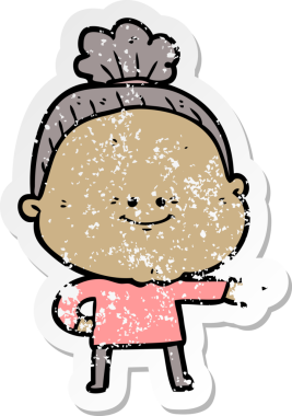 Bir insan tarafından çizilmiş mutlu, yaşlı bir kadının sıkıntılı çıkartması.