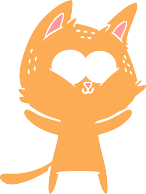 Bir insan tarafından çizilmiş düz renkli çizgi film kedisi